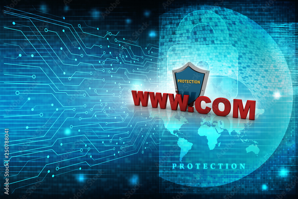 Poster 3d rendering www.com with shield