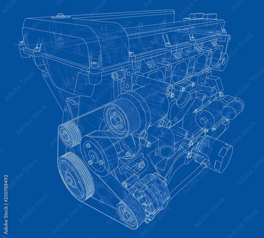 Poster engine sketch. vector rendering of 3d
