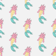 Caticorn mermaid seamless pattern