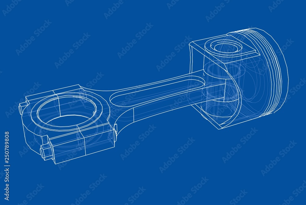 Poster sketch of piston. vector rendering of 3d