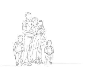 sketch family with children, line