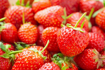 Fresh organic red ripe Strawberry fruit background closeup