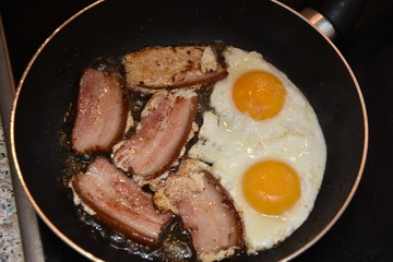 Morning food , Fried egg with bacon 