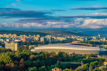 Cluj Arena multi-use stadium on a sunny day with blue sky in Cluj-Napoca, Romania. It is ranked as an UEFA Elite Stadium