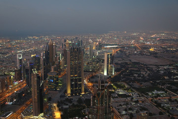 View on evening Dubai downtown, United Arab Emirates