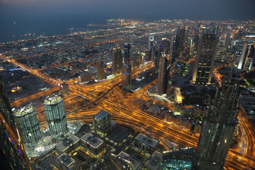 View on evening Dubai downtown, United Arab Emirates