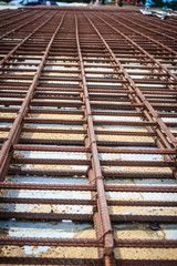 Rusty steel deformed bars for reinforcement concrete background. Rusty steel Re-bar steel or deformed bar material for building construction.