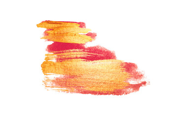 Abstract golden and pink watercolor stains on white background for your design