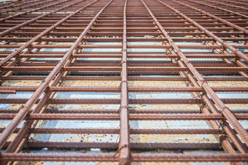 Rusty steel deformed bars for reinforcement concrete background. Rusty steel Re-bar steel or deformed bar material for building construction.