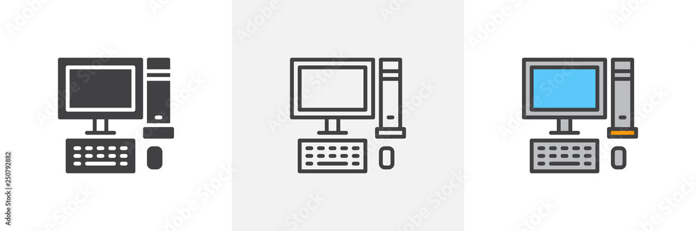Fototapete desktop computer icon. line, glyph and filled outline colorful version, pc computer with monitor, ke