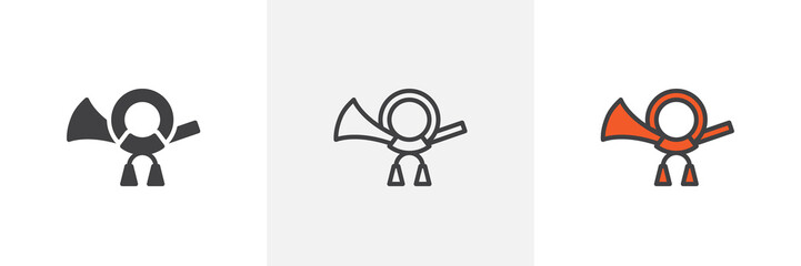 Post horn icon. Line, glyph and filled outline colorful version, Trumpet outline and filled vector sign. Symbol, logo illustration. Different style icons set. Pixel perfect vector graphics