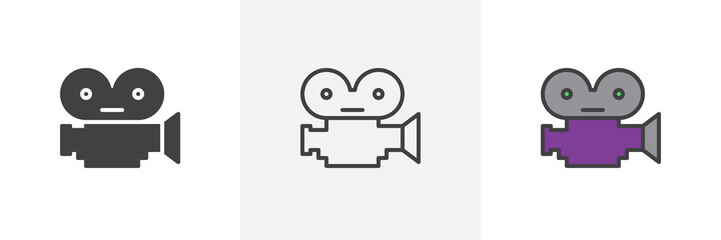 Obraz premium Movie camera icon. Line, glyph and filled outline colorful version, Video camera outline and filled vector sign. Camcorder symbol, logo illustration. Different style icons set. Pixel perfect vector 