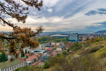 Foto op Canvas Cluj-Napoca view from Cetatuie hill with Cluj Arena multi-use stadium in the background on a cloudy day in Cluj-Napoca, Romania © Ungureanu