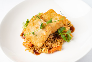 fish nuggets with fried rice