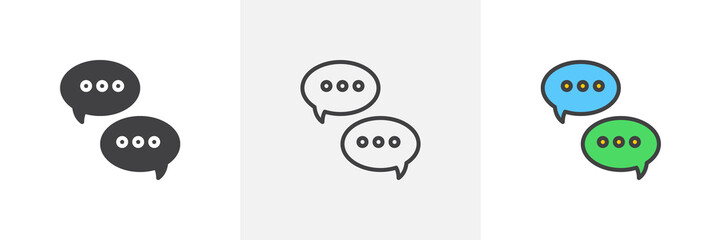Dialogue speech bubble icon. Line, glyph and filled outline colorful version, Chatting outline and filled vector sign. Symbol, logo illustration. Different style icons set. Pixel perfect vector 