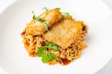 fish nuggets with fried rice