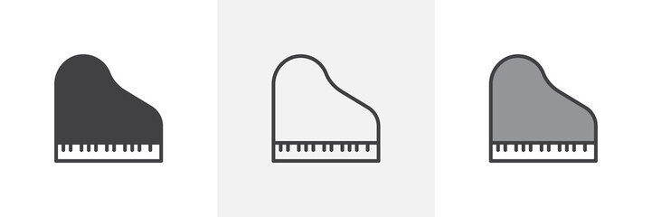 Piano top view icon. Line, glyph and filled outline colorful version, Grand piano outline and filled vector sign. Symbol, logo illustration. Different style icons set. Pixel perfect vector graphics © alekseyvanin