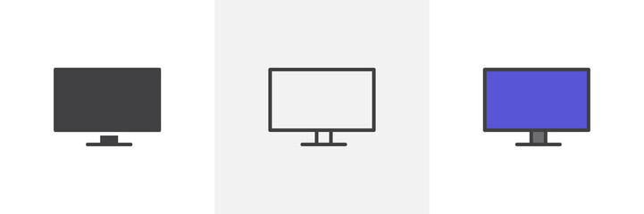 Blank Screen TV icon. Line, glyph and filled outline colorful version, Wide monitor display outline and filled vector sign. Symbol, logo illustration. Different style icons set. Pixel perfect vector 