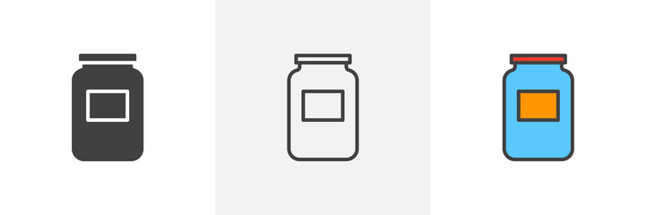 Glass jar icon. Line, glyph and filled outline colorful version, empty glass jar outline and filled vector sign. Symbol, logo illustration. Different style icons set. Pixel perfect vector graphics