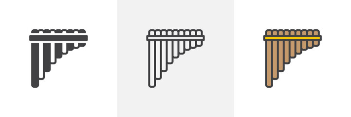 Pan flute icon. Line, glyph and filled outline colorful version, wind musical instrument outline and filled vector sign. Symbol, logo illustration. Different style icons set. Vector graphics