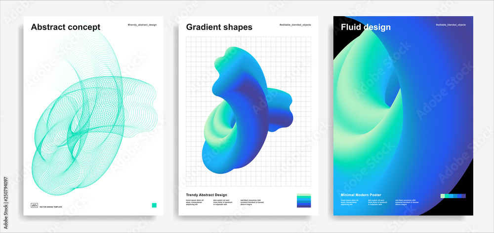 Sticker Abstract design templates with 3d flow shapes