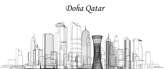 Vector Doha, Qatar - obrazy, fototapety, plakaty