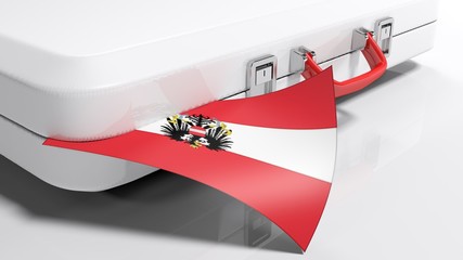 White suitecase with the flag of Austria - 3D rendering illustration