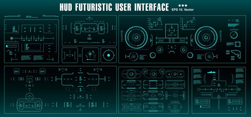 Target set hud futuristic green user interface. Dashboard display virtual reality technology screen