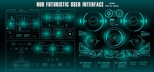 HUD target set green futuristic user interface. Dashboard display virtual reality technology screen