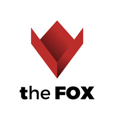 Vector logo of a red fox, in simple geometric shape. Concept of cunning