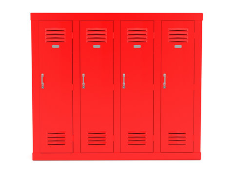 Red lockers. Front view. 3d rendering illustration isolated
