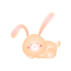 Cute sleeping rabbit rolls up into a ball isolated on white background