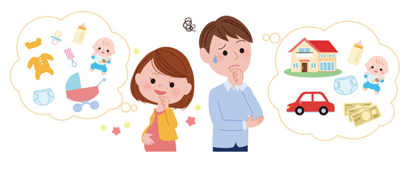 出産準備について考える夫婦