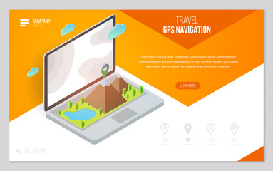 Design website or landing page template. Minimal modern concept for gps navigation, digital online map. Isometric vector illustration.