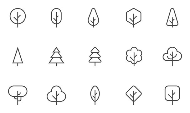 Tree Vector Line Icons Set. Forest, Park and Garden Trees Collection. Coniferous And Deciduous Trees. Editable Stroke. 48x48 Pixel Perfect.