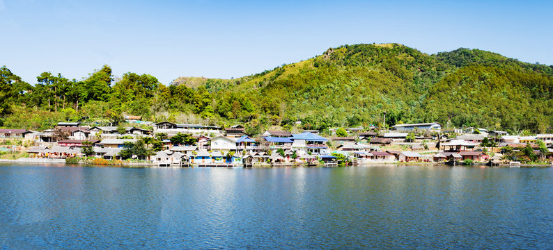 Beautiful scenery Chinese village at the Lee wine ruk thai lake, Mae Hong Son in Thailand