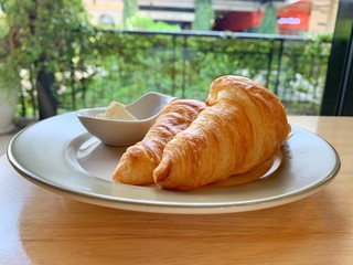 Close up of croissant on the plate 