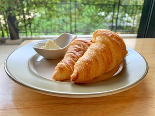 Close up of croissant on the plate 