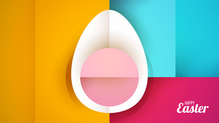 Happy easter concept colorful design in minimal trendy geometric paper cut style. Modern holiday background with flat simple egg silhouette for greeting card, banner, cover. Vector illustration.