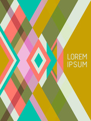 Cover page layout vector template geometric design with triangles and stripes pattern.