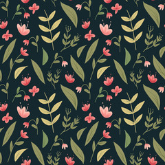 Seamless floral pattern. Folk flowers background. Vector illustration.