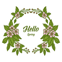 Vector illustration pink flower frame for greeting card hello spring hand drawn