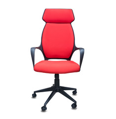 The office chair from red cloth. Isolated over white