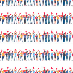 Business, teamwork and startup seamless pattern vector. Colleagues and cooperation, project and co-working, office workers in group endless texture