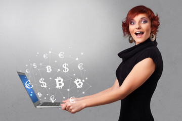 Man holding laptop with business communication concept
