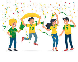 vector illustration Brazilian soccer/football fans celebrate victory/winning, football supporter happy celebrate win