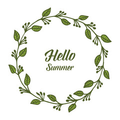 Vector illustration greeting card hello summer with beautiful leaf flower frame hand drawn