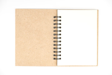 Empty brown cover book on white isolated background, working object
