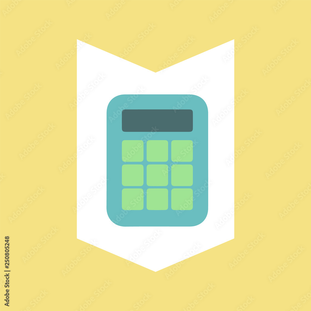 Poster calculator for financial accounting vector, calculating mechanism isolated icon. estimator with butt