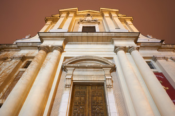 Neoclassical facade of the Church of San Pascual, in Aranjuez, Madrid. Spain